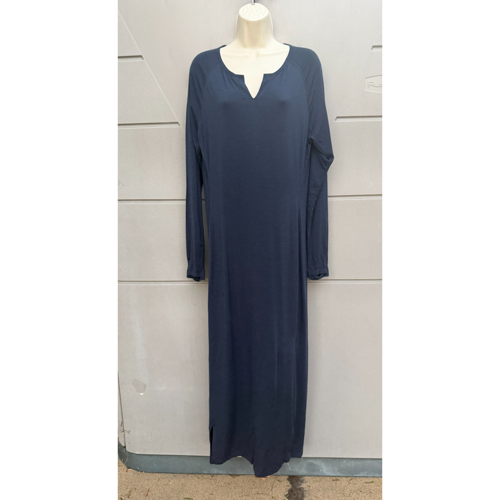 Dagsmejan Navy NATTWARM Merino Wool Lyocell Maxi Sleep Dress Sz L Luxury Lounge - Picture 2 of 11